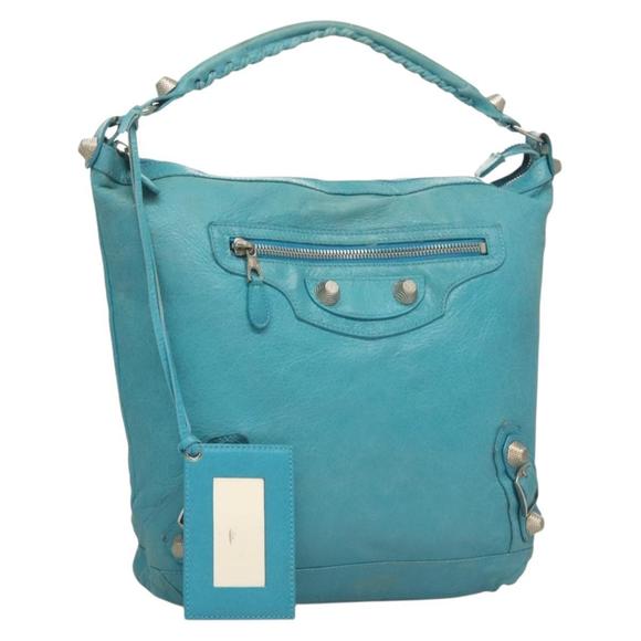 BALENCIAGA The Giant Day Hand Bag Leather Blue 173081 Auth 131376 - Picture 1 of 16